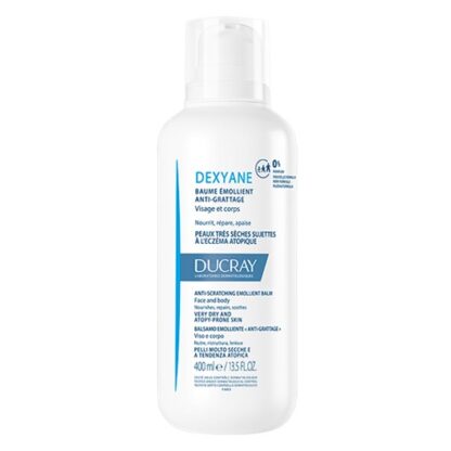 Ducray Dexyane Bálsamo Emoliente Antiprurido 400ml, bálsamo emoliente antiprurido que ajuda na reparação intensa da barreira cutânea, suaviza as irritações e nutre a pele muito seca com tendência atópica.