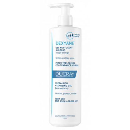Ducray Dexyane Gel Limpeza 400ml, gel de limpeza gordo de alta tolerância suavizante para a pele muito seca e de tendência atópica. Pele com tendência atópica. A partir de 3 anos de idade