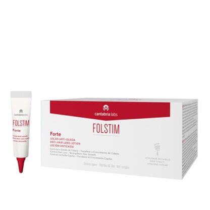 Folstim Forte Loção Anti-queda 20 Unidoses, fórmula inovadora que atua sobre os diferentes mecanismos implicados na queda capilar excessiva.