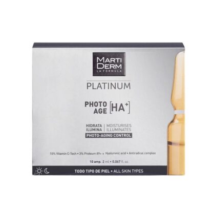 Introduzimos as Martiderm Platinum Photo Age HA+ 10 Ampolas, uma inovação revolucionária da linha Martiderm Platinum