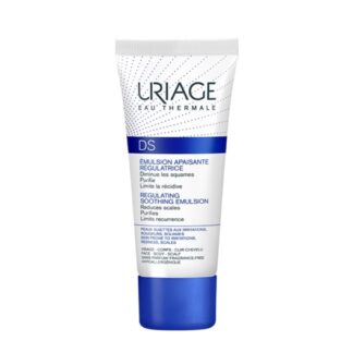 Uriage DS Emulsão Cuidado Regulador 40ml, este cuidado é especialmente formulado para diminuir as irritações, escamas, vermelhidão no rosto (nariz, sobrancelhas e linha do cabelo) e do corpo