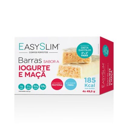 EasySlim Barras Proteicas Iogurte e Maça 4 Unidades, práticas e fáceis de transportar, EasySlim Barras podem ser consumidas com a maior facilidade. São ideais para o lanche da manhã ou da tarde, ou para substituir uma refeição.