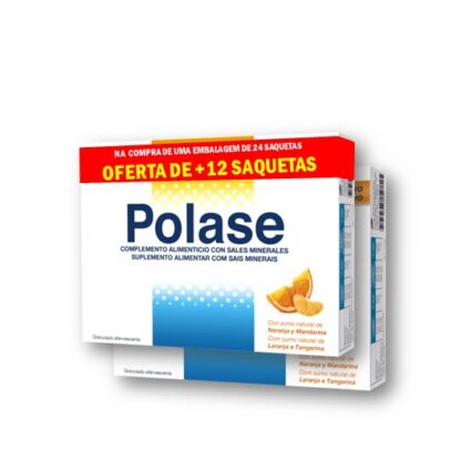 Polase Sais Minerais 36 Saquetas suplemento alimentar, especificamente formulado para combater os estados de fraqueza relacionados com situações fisiológicas, porque fornece magnésio e potássio, que o organismo necessita.