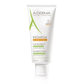 A-Derma Exomega Control Leite Emoliente 200ml o leite emoliente EXOMEGA CONTROL cosmética estéril acalma todas as peles secas de tendência atópica desde o nascimento.