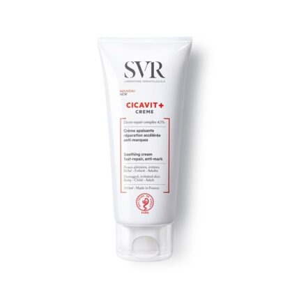 SVR Cicavit+ Creme 100 ml, com a finalidade de suavizar e reparação rápida. Acelera certamente a reparação cutânea, assim como suaviza intensivamente a pele fragilizada. Além disso eficácia comprovada contra marcas e vermelhidão.