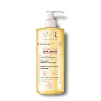 SVR Topialyse Óleo Lavante Micelar 1000 ml, com a finalidade de limpeza e cuidado para peles secas e atópicas. Ainda assim considerando o conforto e a nutrição necessária para a pele.