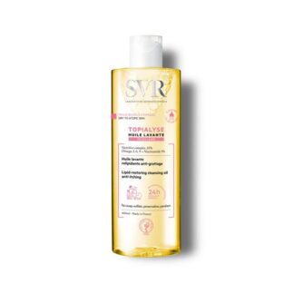 SVR Topialyse Óleo Lavante Micelar 400 ml, com a finalidade de limpeza e cuidado para peles secas e atópicas. Ainda assim considerando o conforto e a nutrição necessária para a pele.