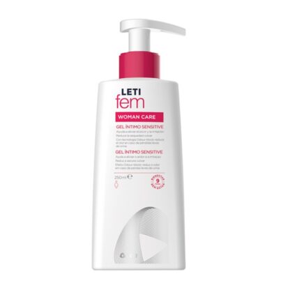 LETIfem Gel Íntimo Sensitive 250ml, especialmente formulado para a higiene íntima da mulher para evitar desconforto.