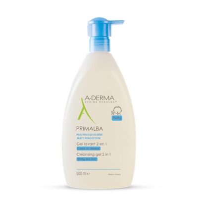 A-Derma Primalba Gel Lavante Suave 500ml, o gel de limpeza 2 em 1 PRIMALBA lava suavemente o corpo e o cabelo do bebé em apenas um gesto