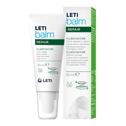 Letibalm Repair Fluido Nature, textura suave e ligeira. Acalma, regenera e repara os lábios secos e gretados e as irritações causadas pelo assoar frequente do nariz.