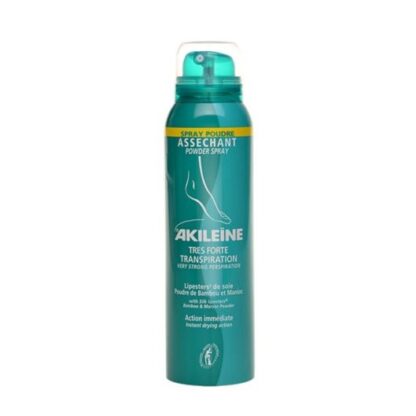 Akileine Spray Pó-Absorvente 150ml, o Spray de Pó-Absorvente Akileïne® seca os pés desde a primeira aplicação e protege-os, formando uma película protetora contra as frições