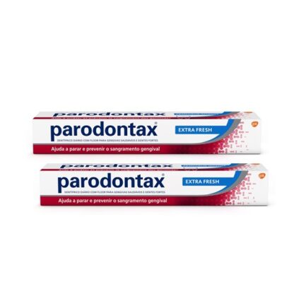 Parodontax Pasta Extra Fresh 2x75ml ajuda a parar e prevenir o sangramento das gengivas enquanto mantém a sensação de frescura e limpeza na sua boca durante horas.