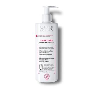 SVR Sensifine Dermo-Nettoyant 400ml, cuidado de limpeza e desmaquilhante intensivo. Rosto, olhos e lábios. Para pele sensível, intolerante, e polialérgica. Rosto, olhos e lábios.