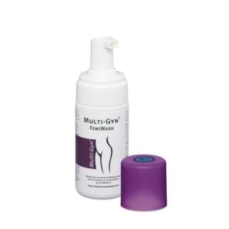 Multi-Gyn Femiwash 100ml produto destinado a uma higiene íntima diária cuidada, suave e livre de sabão.