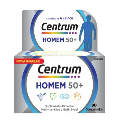 A Pharmascalabis apresenta com exclusividade o Centrum Homem 50+ 90 Comprimidos, um suplemento alimentar desenvolvido para atender às necessidades nutricionais específicas dos homens com mais de 50 anos.