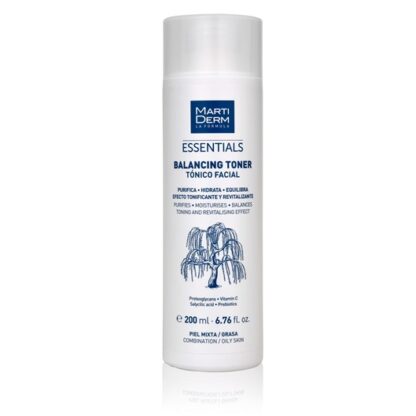 Martiderm Balancing Tónico facial Pele Mista a Oleosa 200ml, tónico facial equilibrante, purificante e hidratante. Elimina as impurezas deixando a pele limpa, suave e revitalizada. Textura leve.