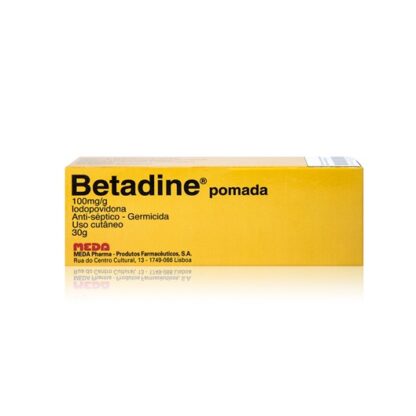 Betadine Pomada 100 mg/g 30g, medicamento indicado na desinfeção de úlceras e outras feridas.