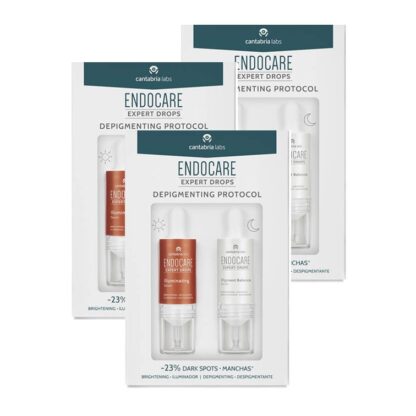 Endocare Expert Drops Depigmenting Protocol 2x10ml, protocolo de textura sérica diurna e noturna para pele luminosa e uniforme, reduzindo visivelmente as manchas escuras