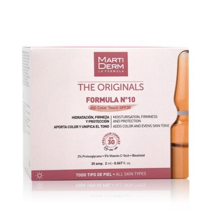 Martiderm The Originals Formula Nº10 HD Color Tauch SPF30 30 Ampolas oferece eficácia, proteção e cor num só gesto.
