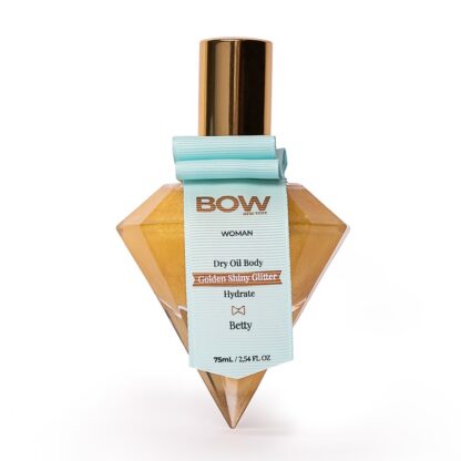 BOW Óleo Seco Corpo Betty 75 ml, com Glitter. Um tratamento diamante à base de óleos hidratantes que reparam e suavizam a pele