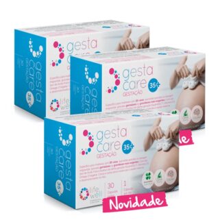 GestaCare Gestação 35+ 3x30 Cápsulas, suplementação específica para mulheres com mais de 35 anos, que estão grávidas ou desejam engravidar, grávidas gemelares ou gravidezes mais exigentes.