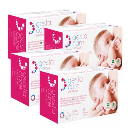 GestaCare Lactação 4x60 Cápsulas é um suplemento alimentar com Vitaminas e Minerais, enriquecido com folato biológicamente ativo Quatrefolic® (Ácido Fólico