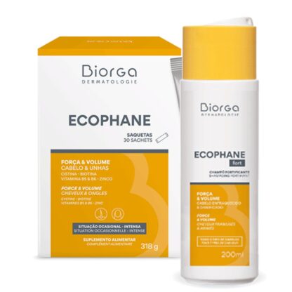 Ecophane Pó 30 Saquetas + Champô Fort 200 ml, beleza e brilho. Cabelos e unhas.