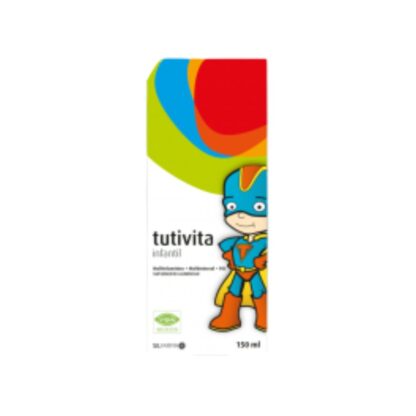 TUTIVITA infantil é um suplemento alimentar que contém vitaminas, minerais e FOS.