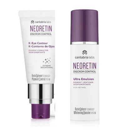 Neoretin Discrom Control Ultra Emulsão + K-Eye Contour, kit pente ação despigmentante. 95% das mulheres sentem a redução de papos e olheiras